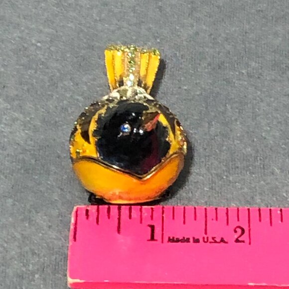 Bird Enameled Trinket box Black Head Yellow Wings Bejeweled - Picture 10 of 10